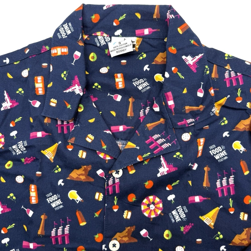 Disney Shirt Mens S Blue 2020 Epcot Food & Wine Festival Camp‎ Button Short Slv